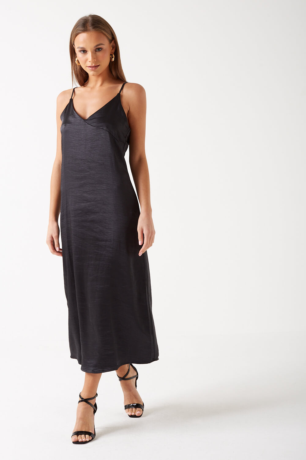 Cosmo Slip Midi Dress in Black