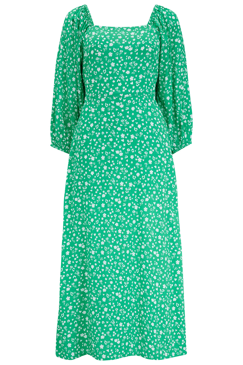 Catherine Floral Shirred Midi Dress in Green