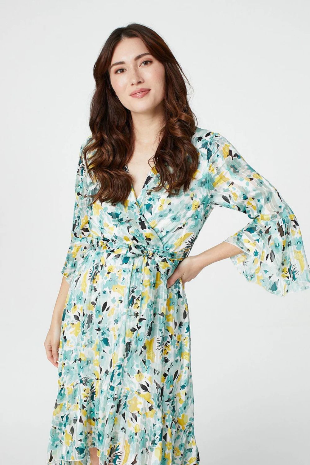 Floral 3/4 Sleeve Summer Dress in Green