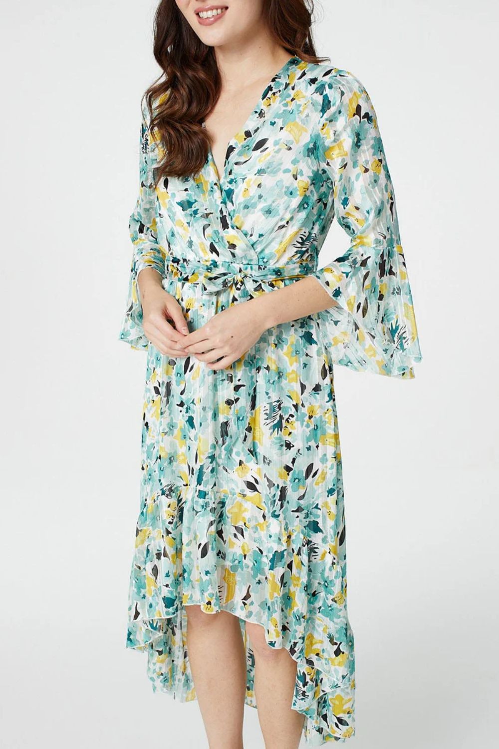 Floral 3/4 Sleeve Summer Dress in Green