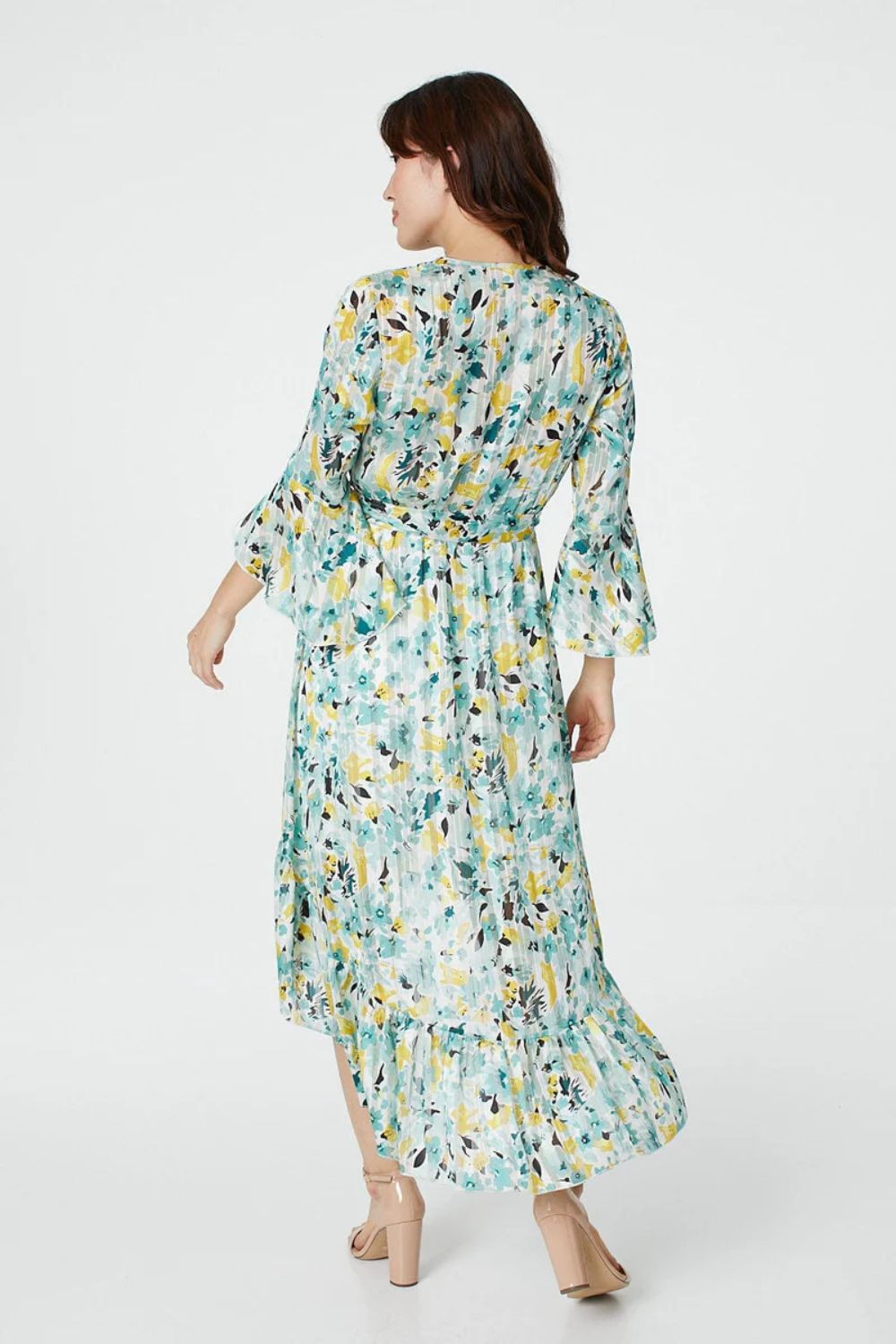 Floral 3/4 Sleeve Summer Dress in Green