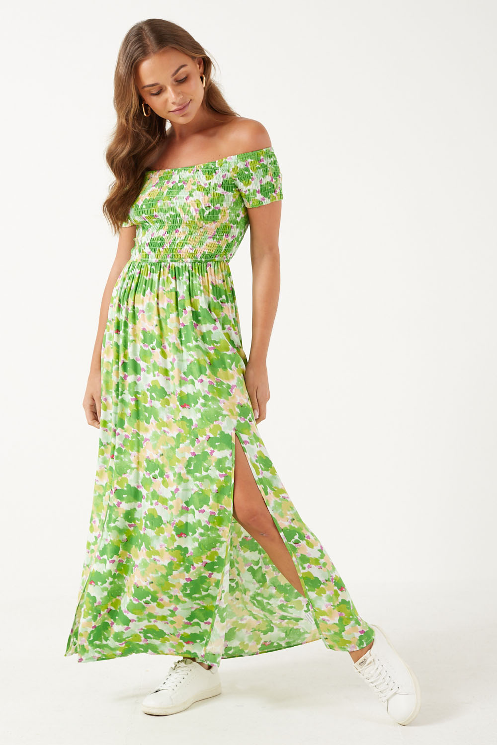 Geneva Bardot Maxi Dress in Green