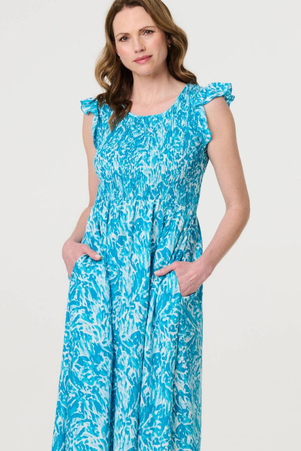 Ciara Floral Cap Sleeve Midi Dress in Blue