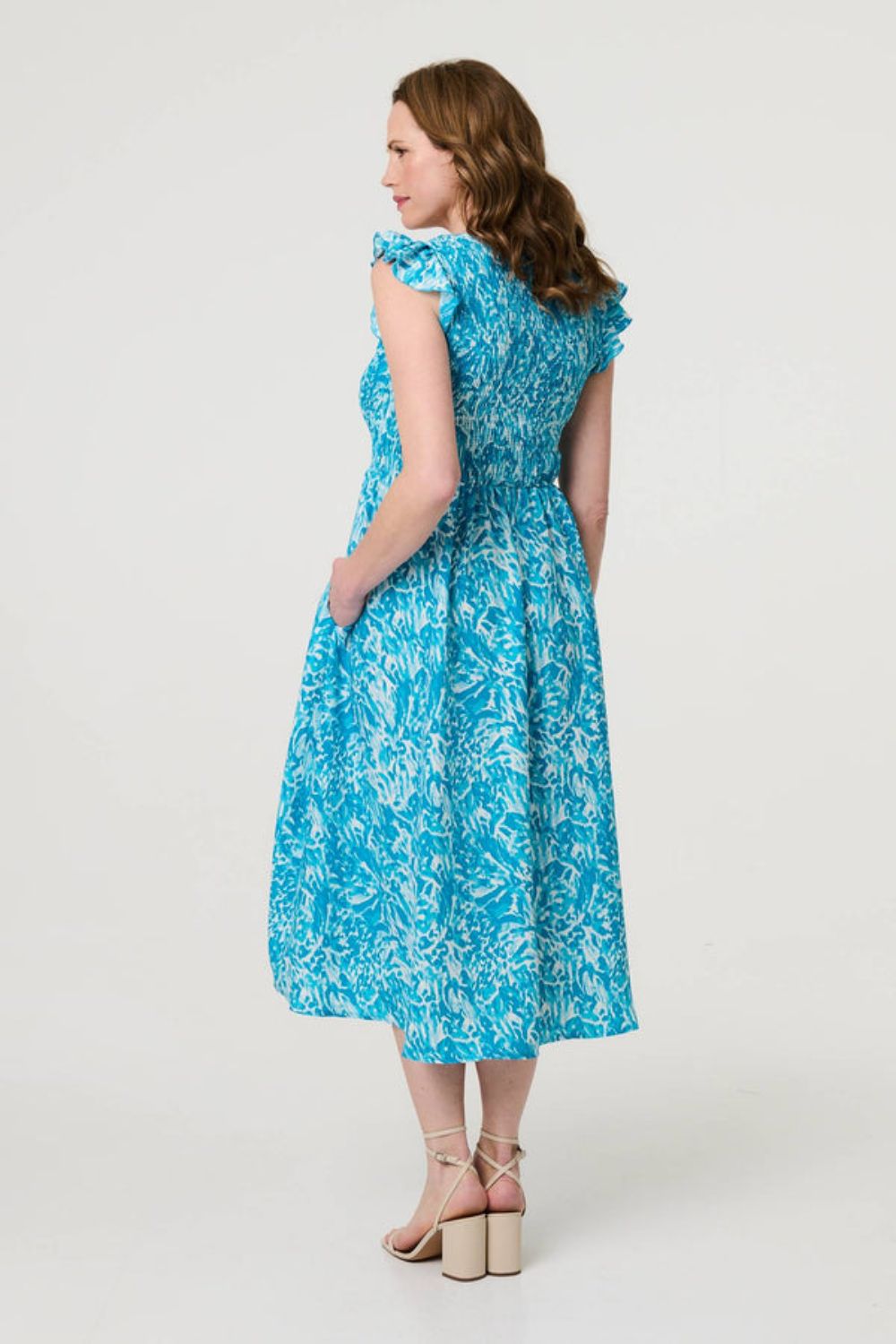 Ciara Floral Cap Sleeve Midi Dress in Blue