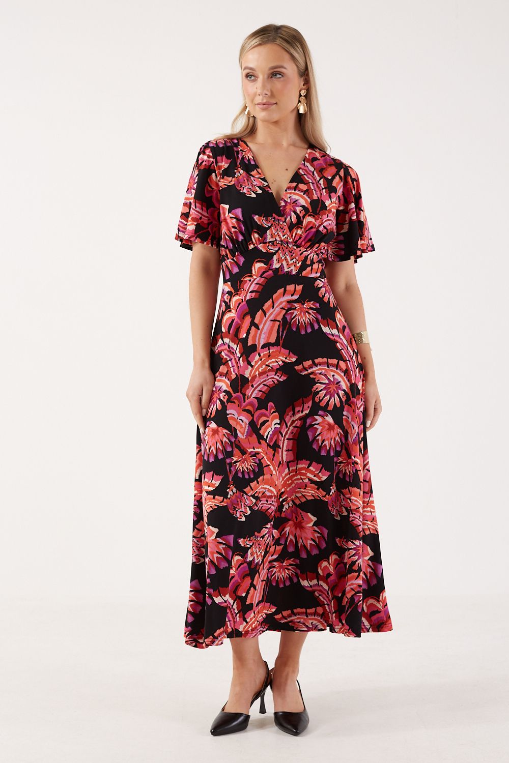 Claudia Floral V-Neck Maxi Dress in Black