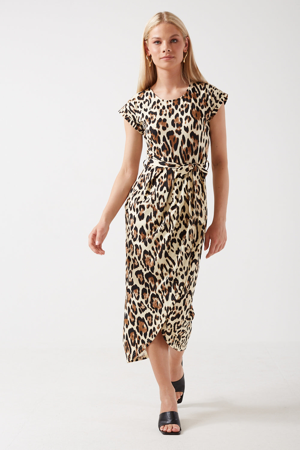 Stacey Leopard Printed Midi Dress in Beige