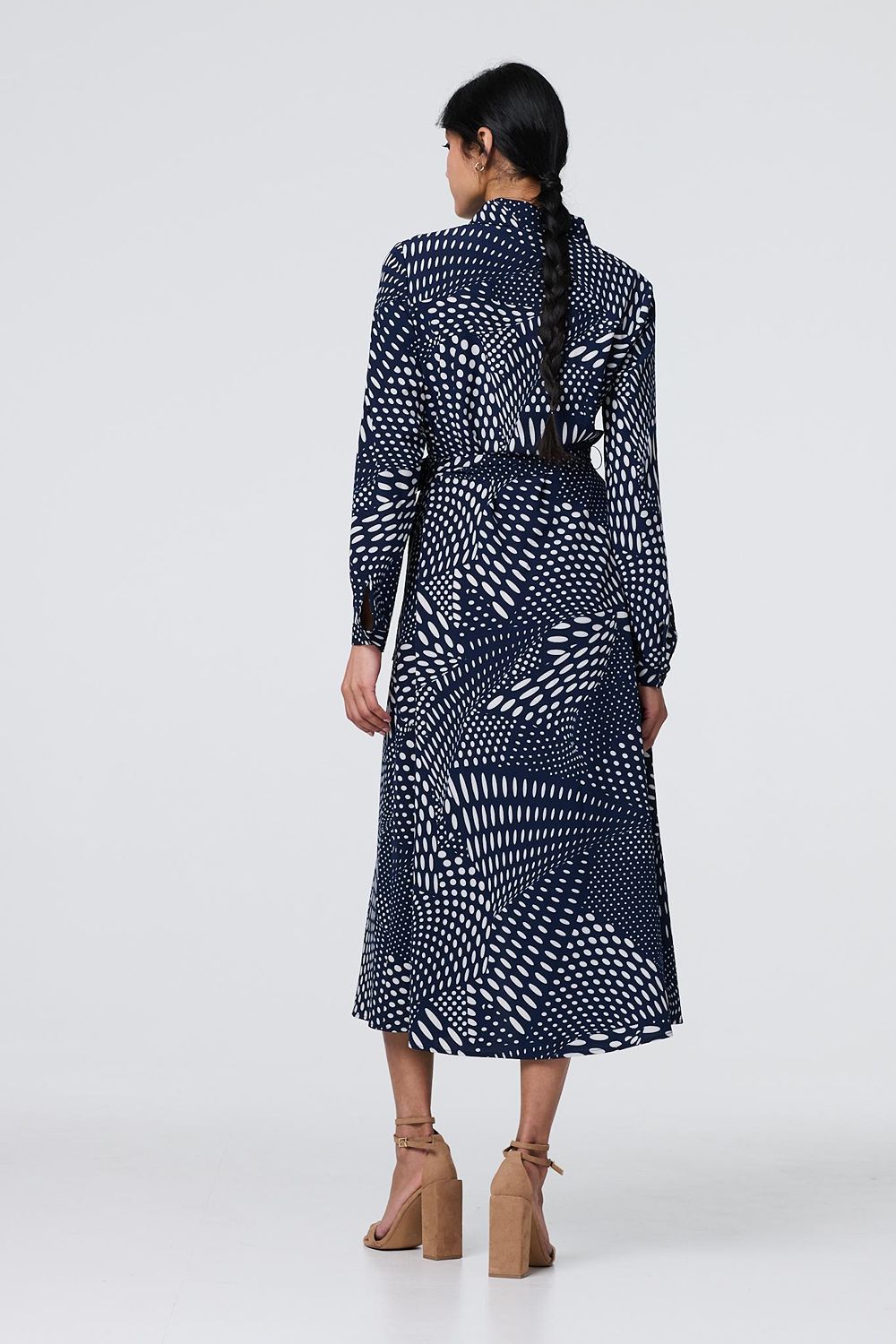 Kimmy Abstract Print Shirt Dress in Navy