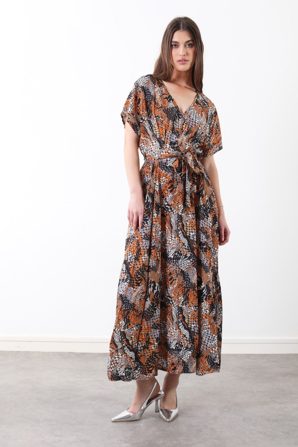 Leanne Animal Print Kimono Maxi Dress
