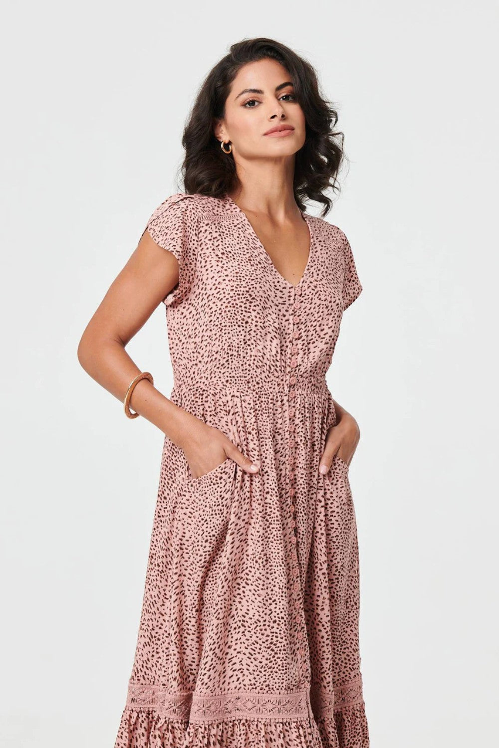 Ariel Animal Print Midi Dress in Pink