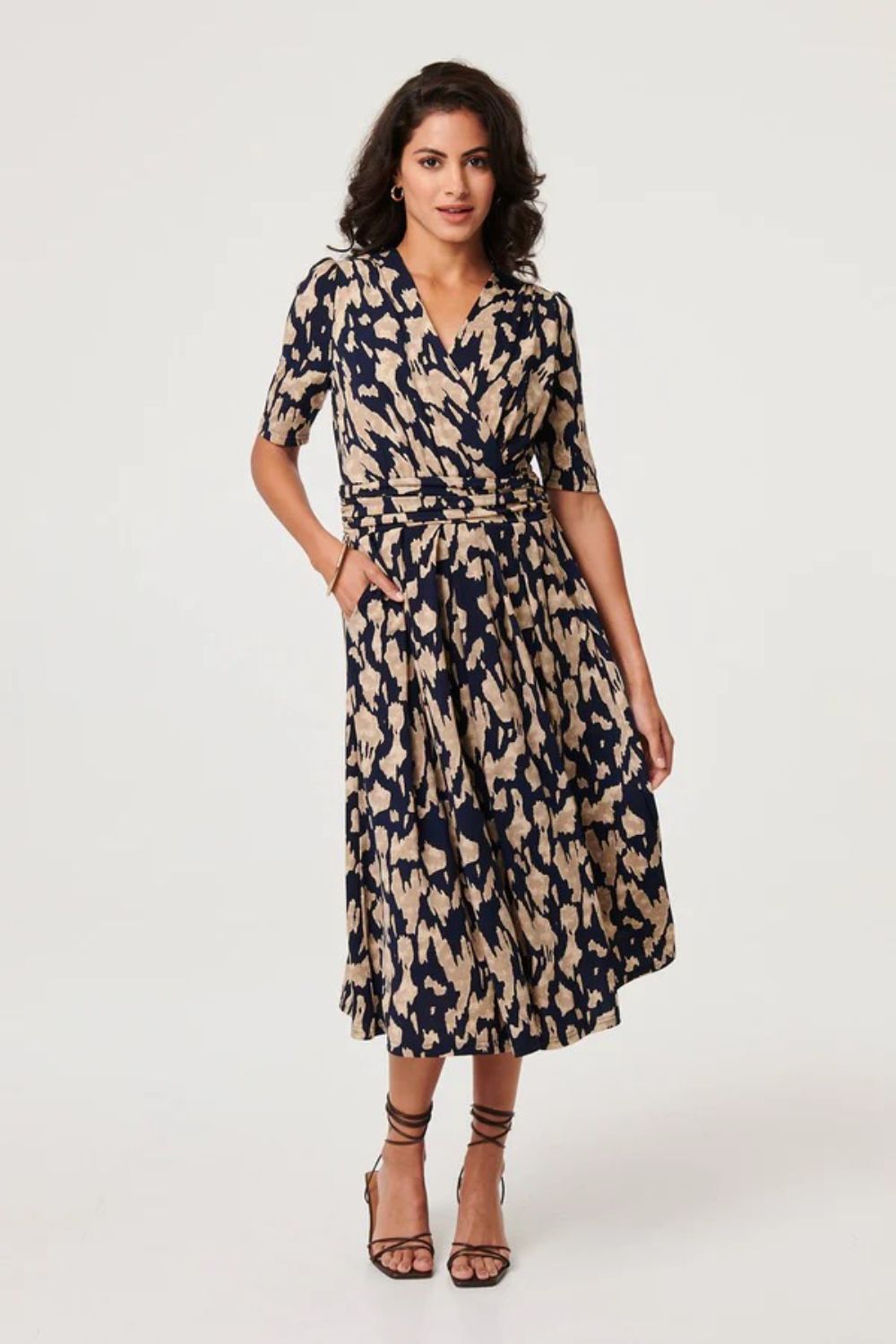 Sadie Printed Midi Dress in Navy