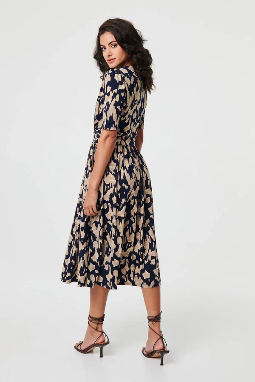 Sadie Printed Midi Dress in Navy