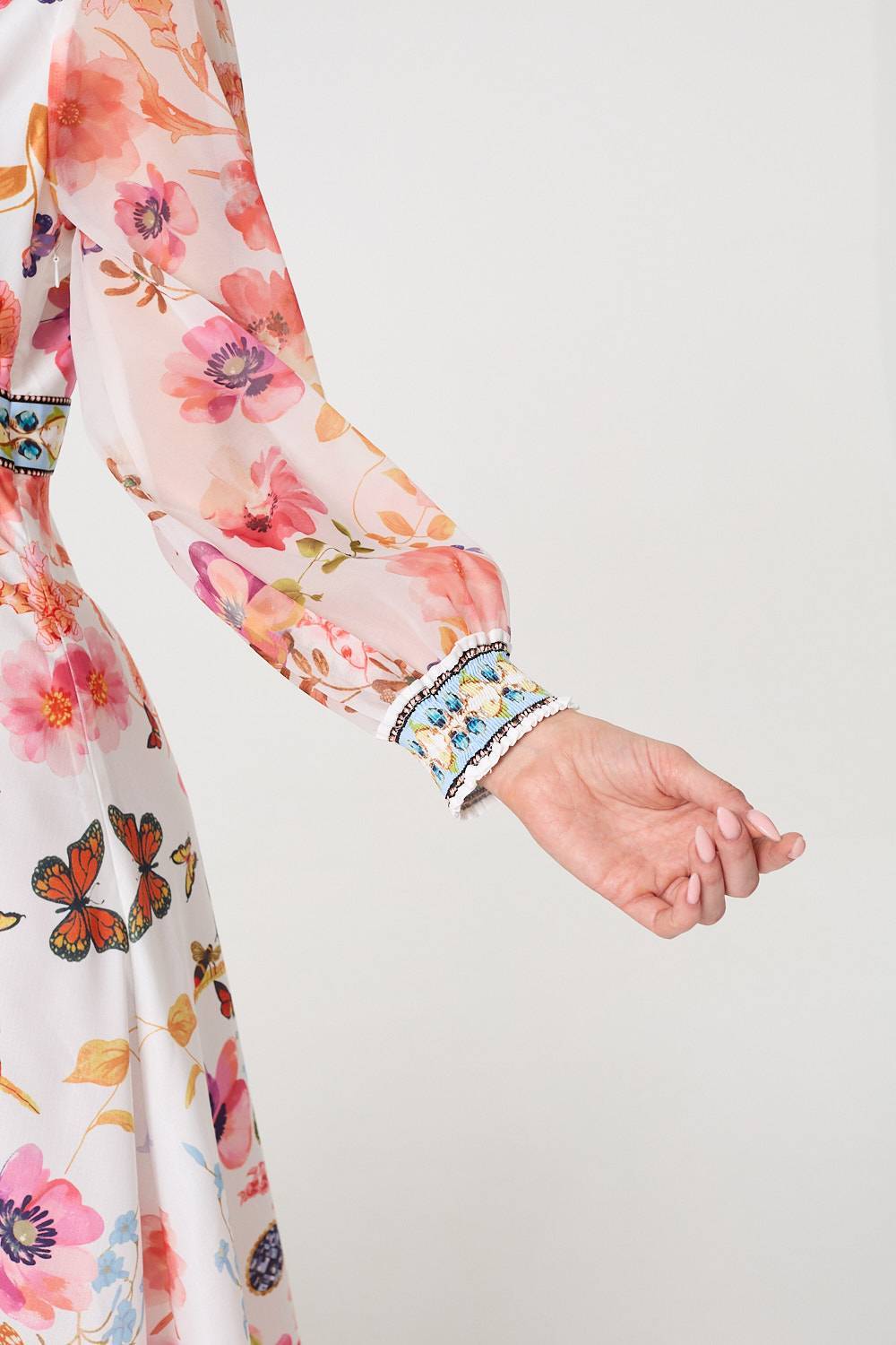 Border Print Empire Kimono Maxi Dress in Pink