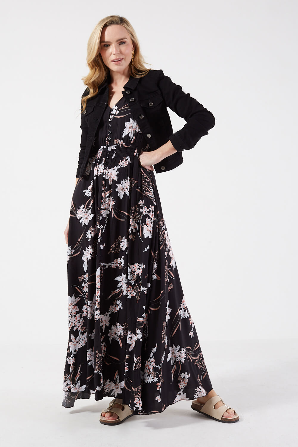 Alexandra Dark Floral Maxi Dress in Black