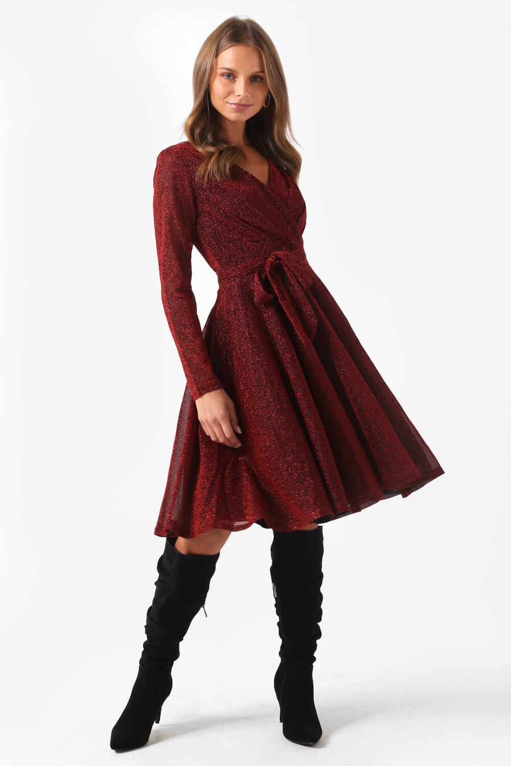 Carrie Glitter Skater Dress in Red