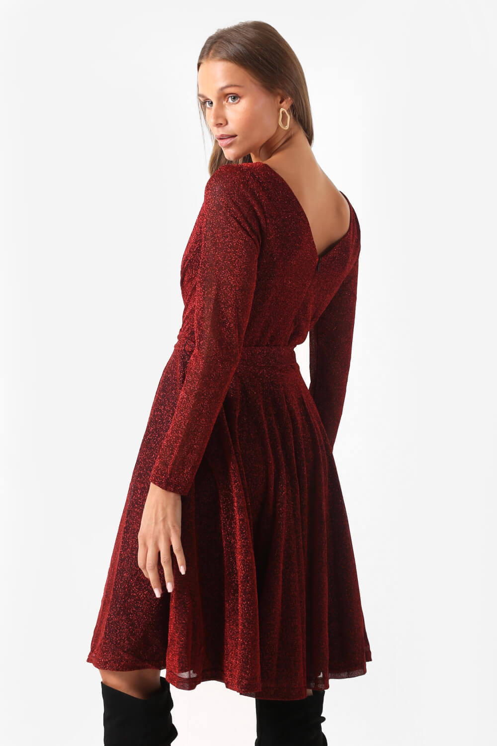 Carrie Glitter Skater Dress in Red