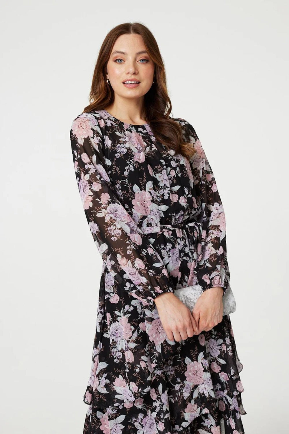 Monica Sheer Sleeve Midi Dress in Black