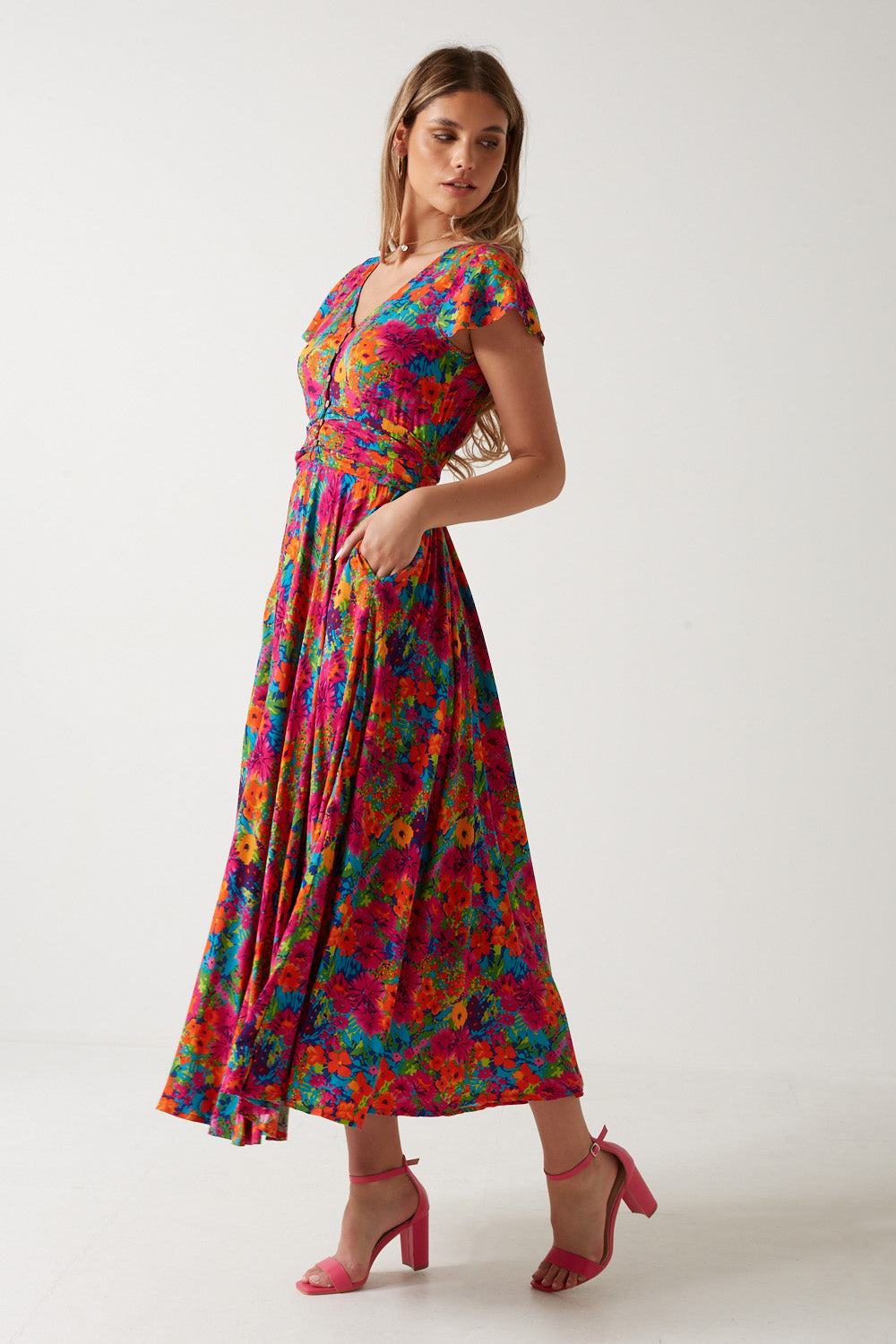 Annie Floral Print Maxi Dress in Multi