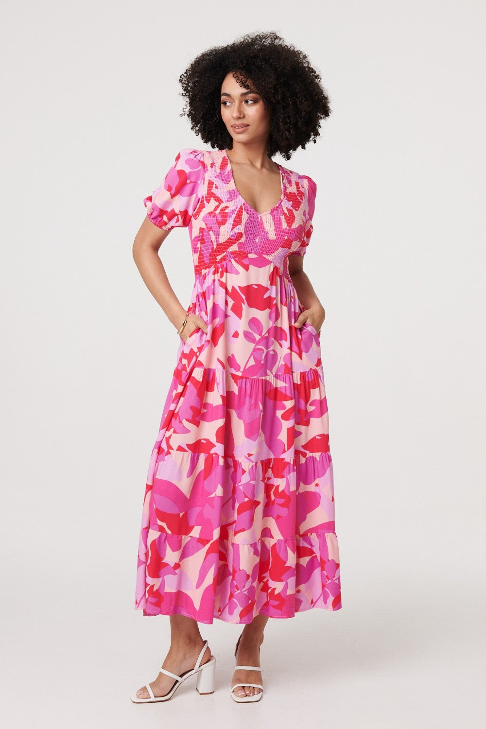 Carrie Smock Midi Dress in Pink