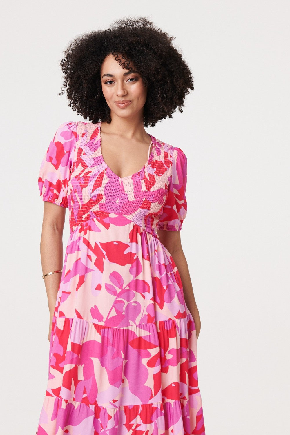 Carrie Smock Midi Dress in Pink