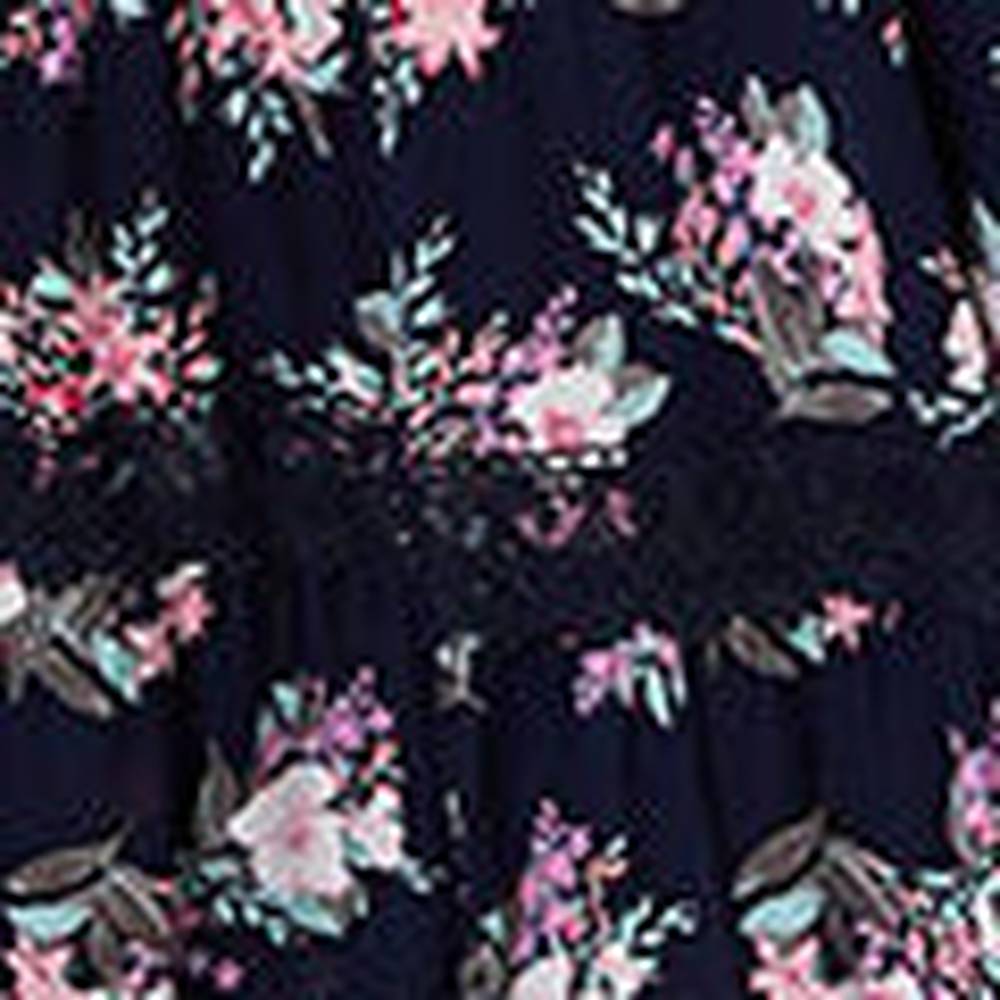 Floral Lace Tiered 3/4 Sleeve Maxi Dress in Navy