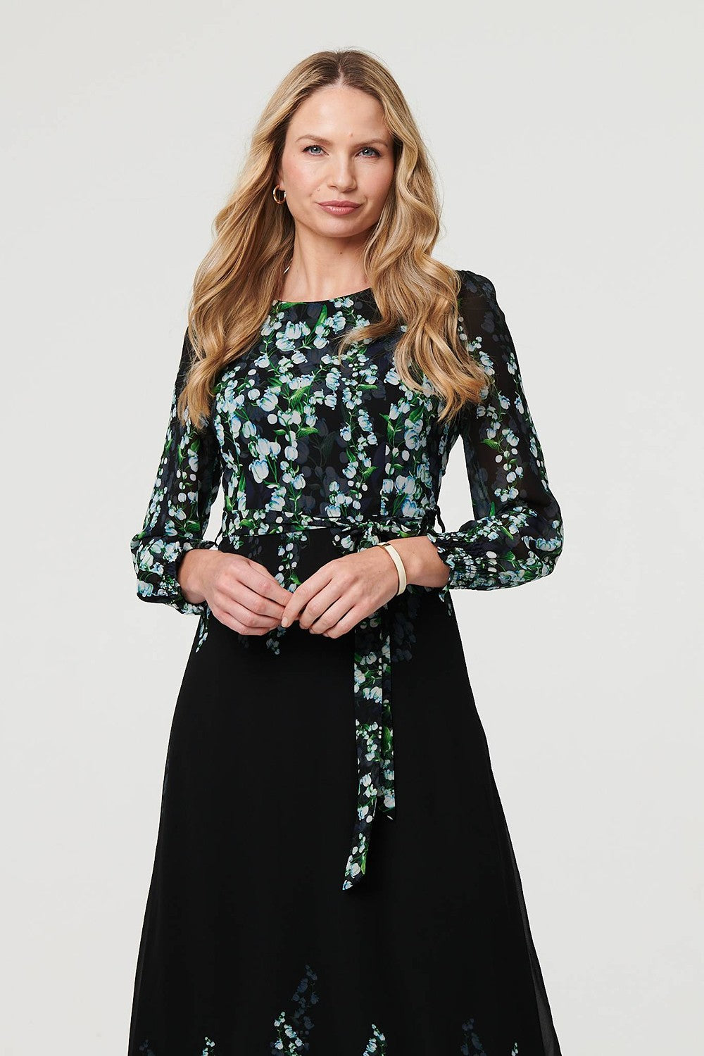 Nelly Floral Layered Maxi Dress in Black