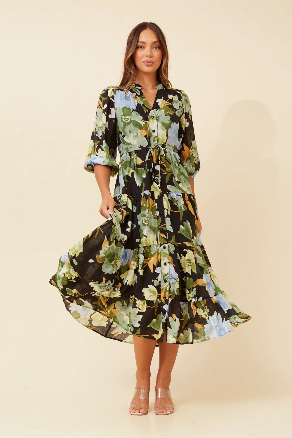Norah Floral Maxi Dress in Green