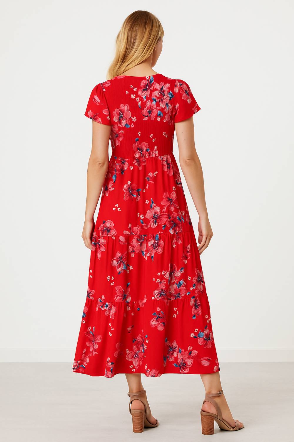 Mila Floral Print Maxi Dress in Red