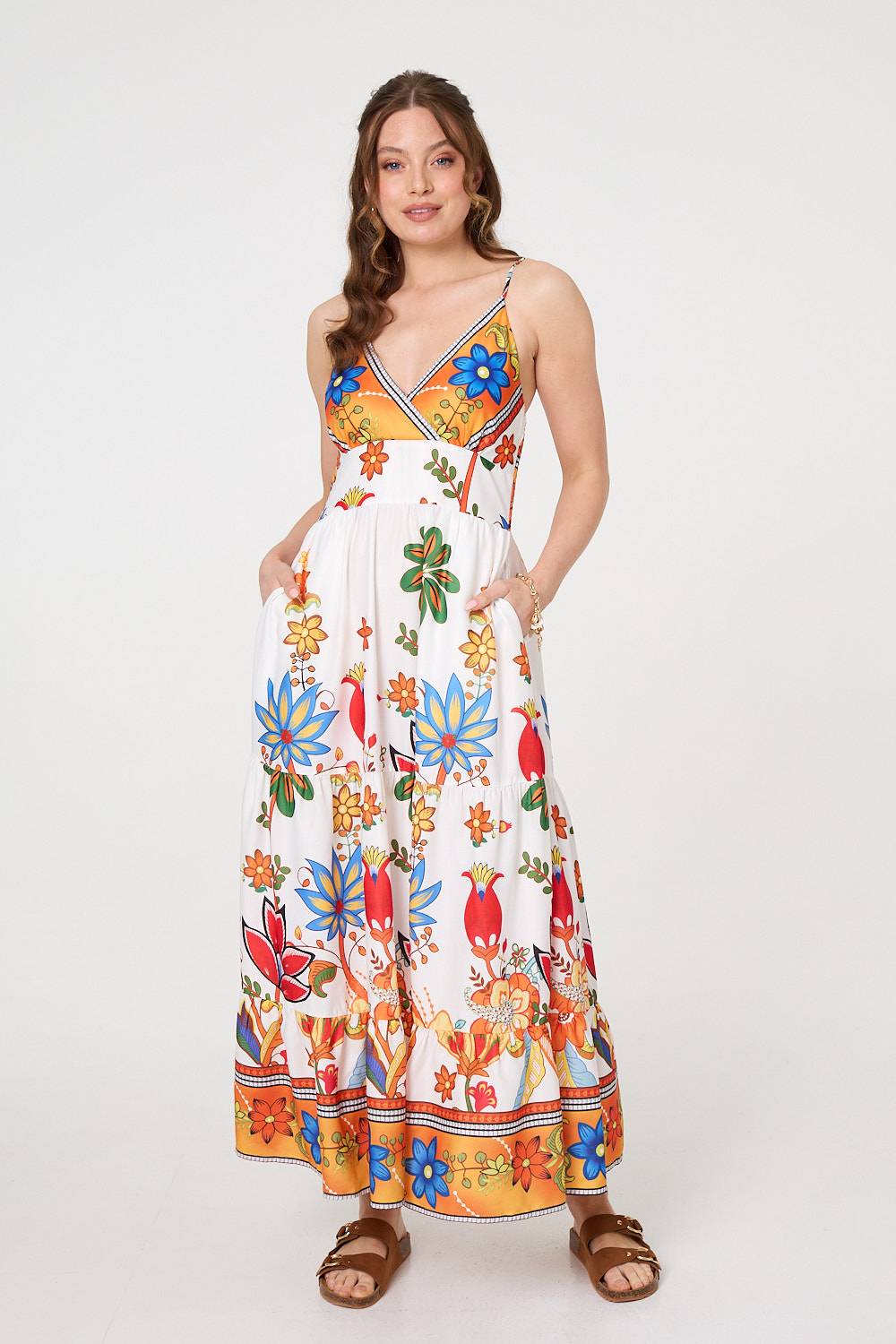 Fee Border Print Maxi Dress in White