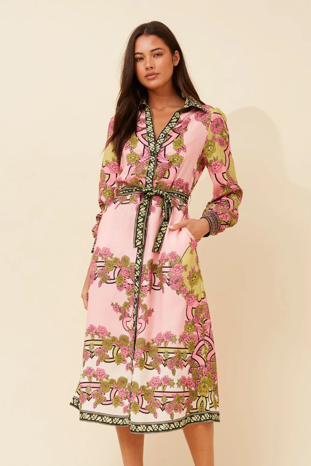 Mya Border Print Shirt Dress in Pink