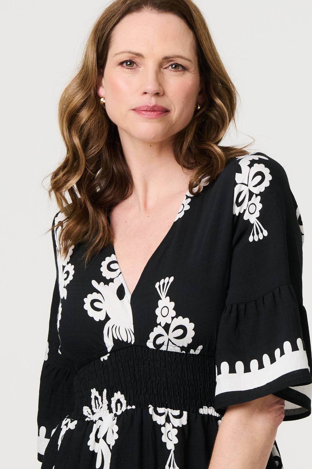 Ikat Print 1/2 Sleeve Relaxed Short Dress in black
