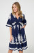 Ikat Print 1/2 Sleeve Relaxed Short Dress in navy