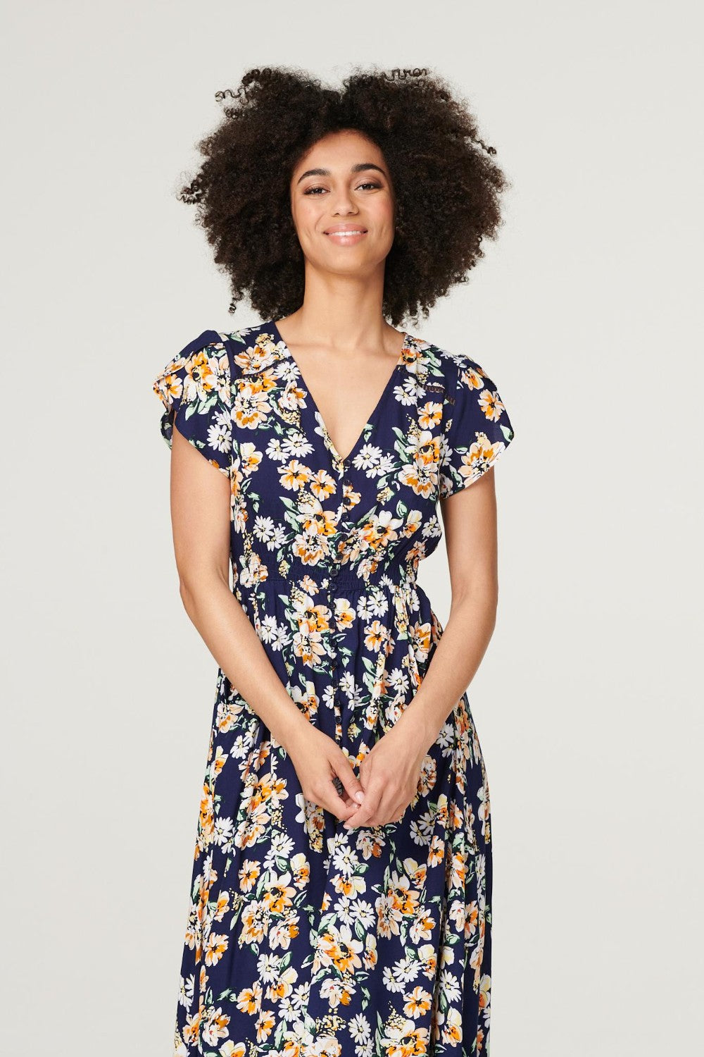 Lisa Button Through Maxi Dress in Navy