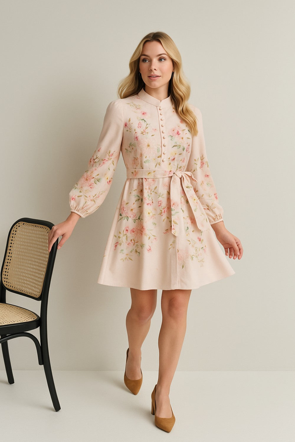 Fee Floral Print Short Dress in Pink