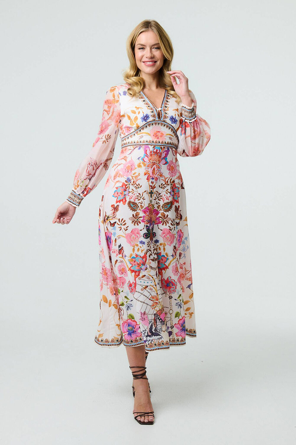 Gwen Border Print Kimono Midi Dress