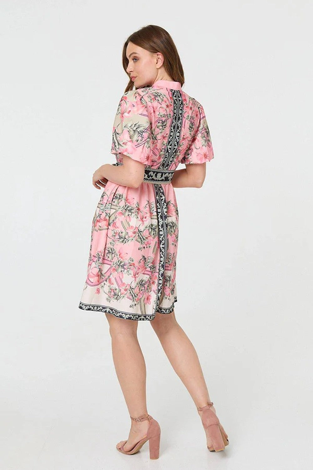 Belle Border Print Short Dress in Pink