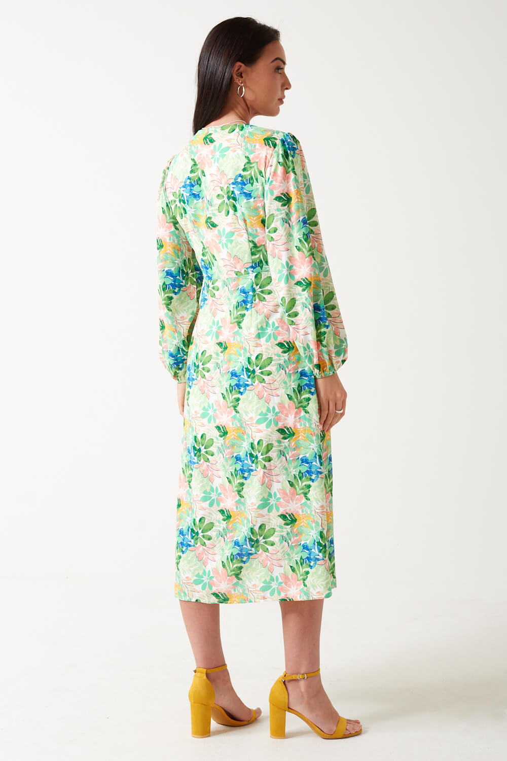 Danni Floral Print Midi Dress in Green