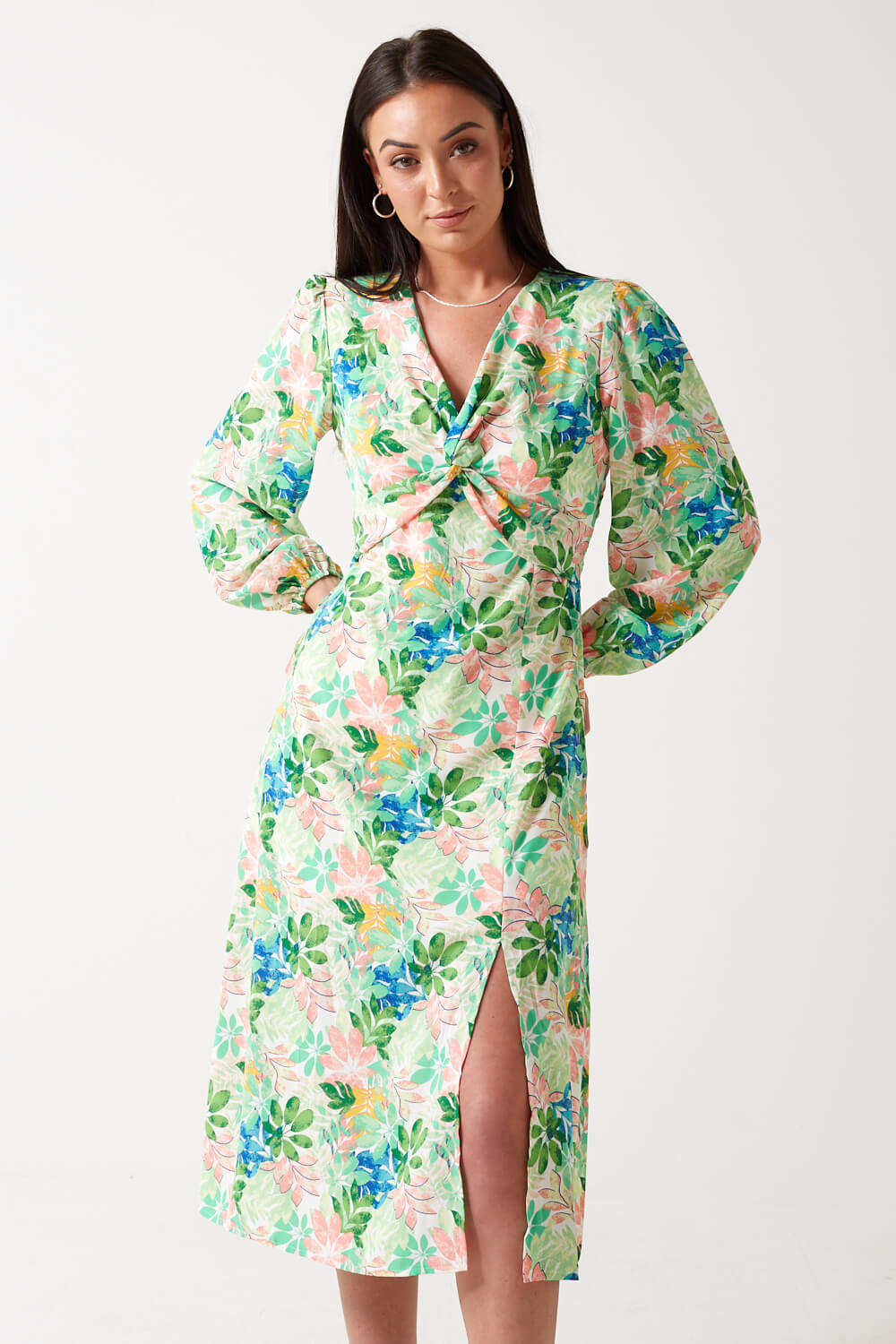 Danni Floral Print Midi Dress in Green