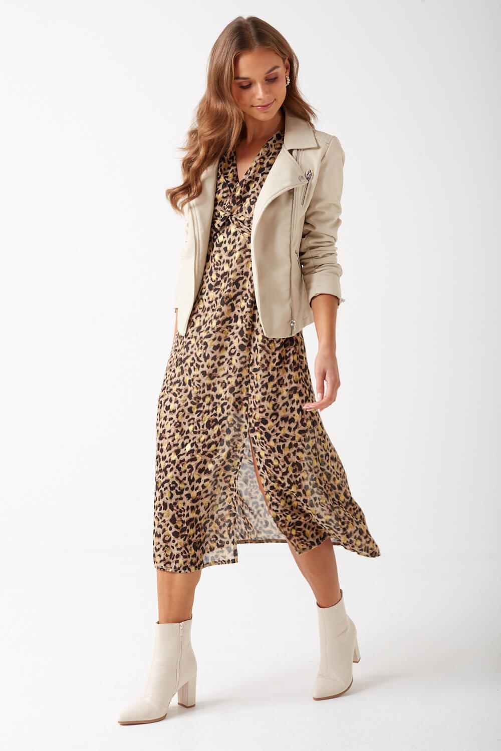 Danni Leopard Print Midi Dress in Brown