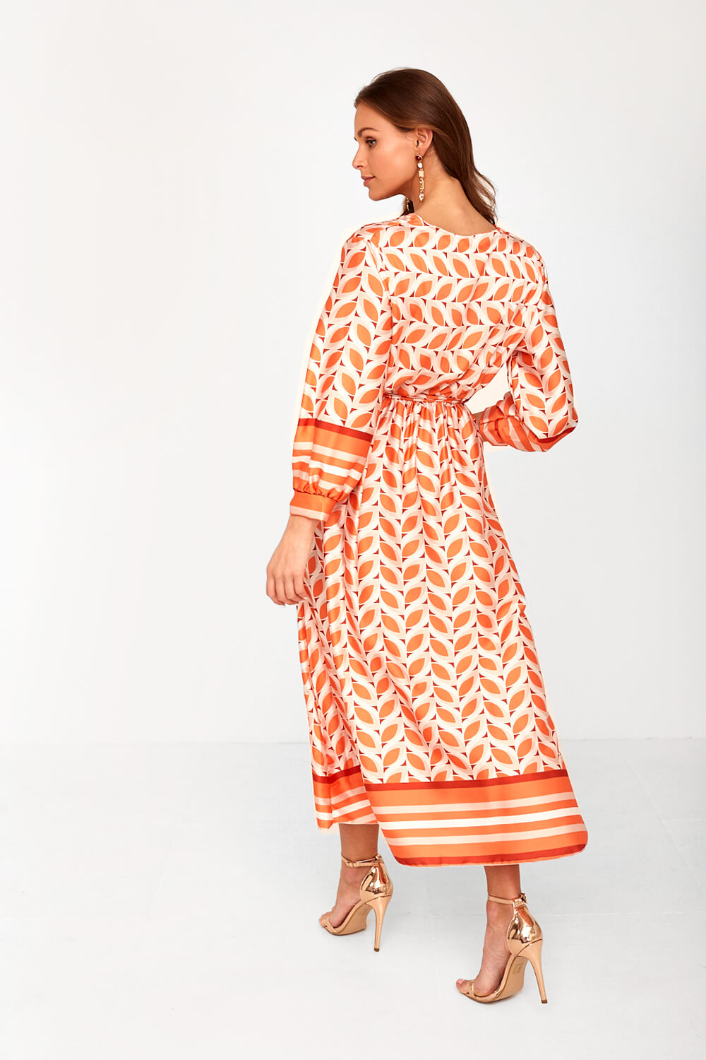 Davina Printed Wrap Dress in Orange