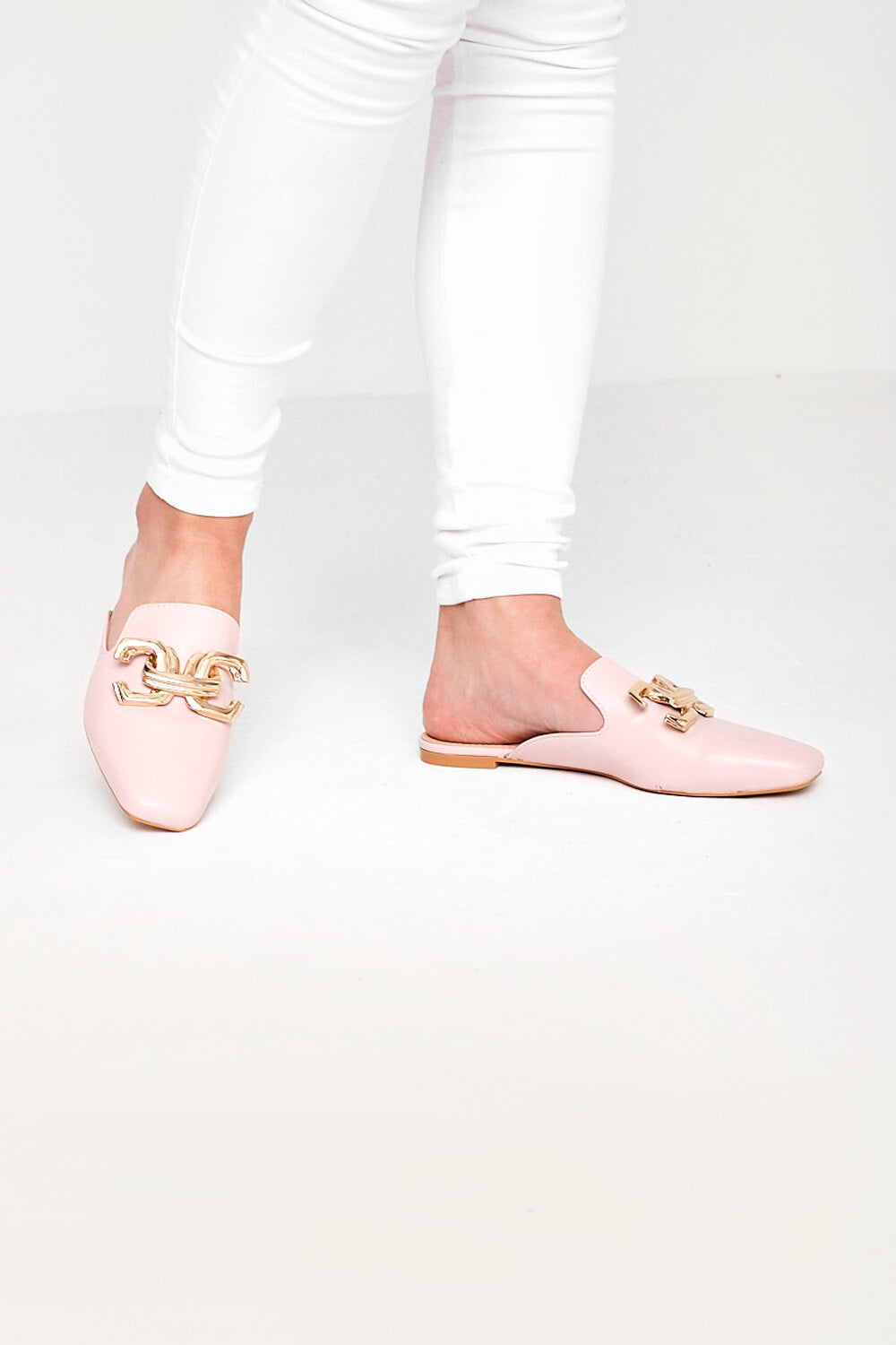 Delia Gold Buckle Mule Loafers in Pink