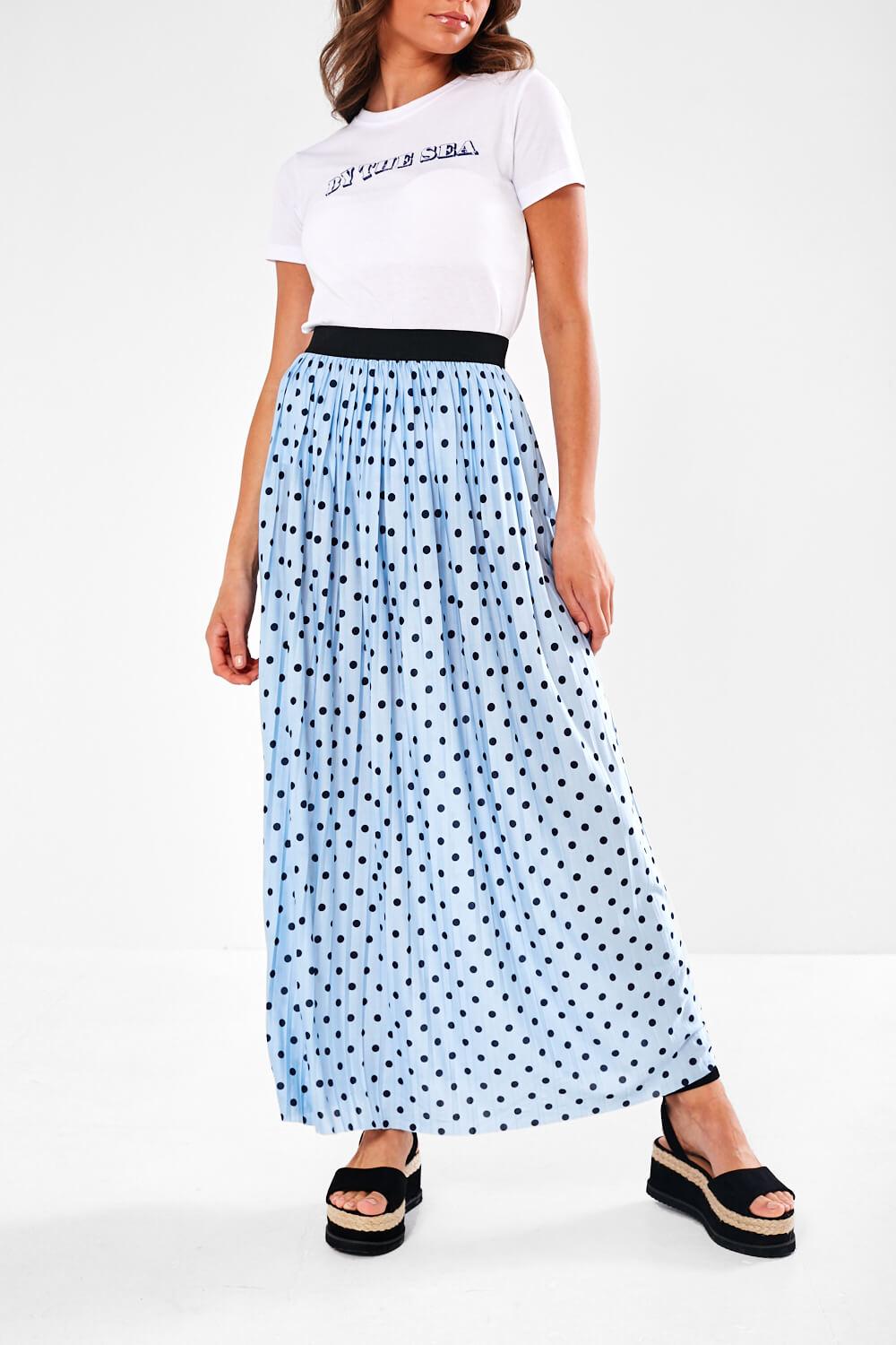 Disco Polka Dot Plisse Skirt in Blue