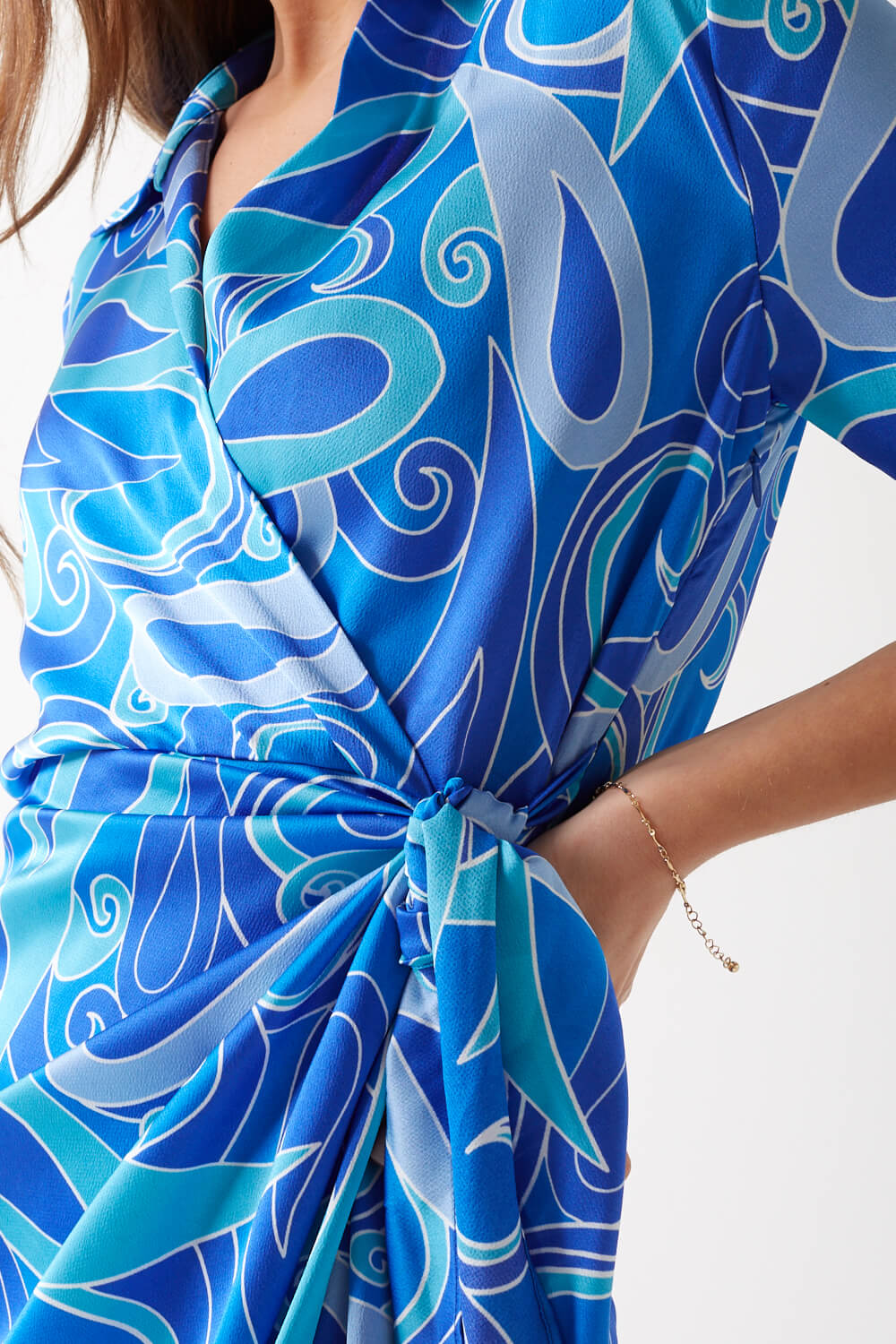 Dolly Printed Wrap Dress in Blue