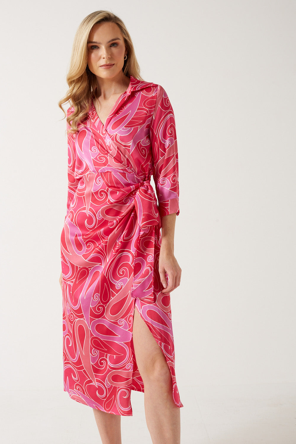Dolly Printed Wrap Dress in Pink