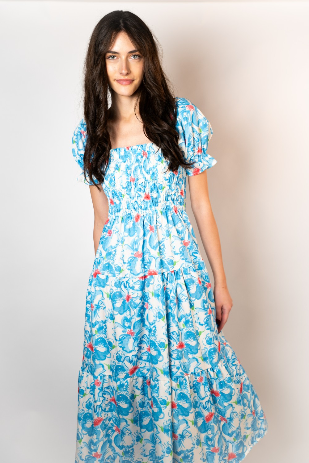 Mila Floral Midi Dress in Blue
