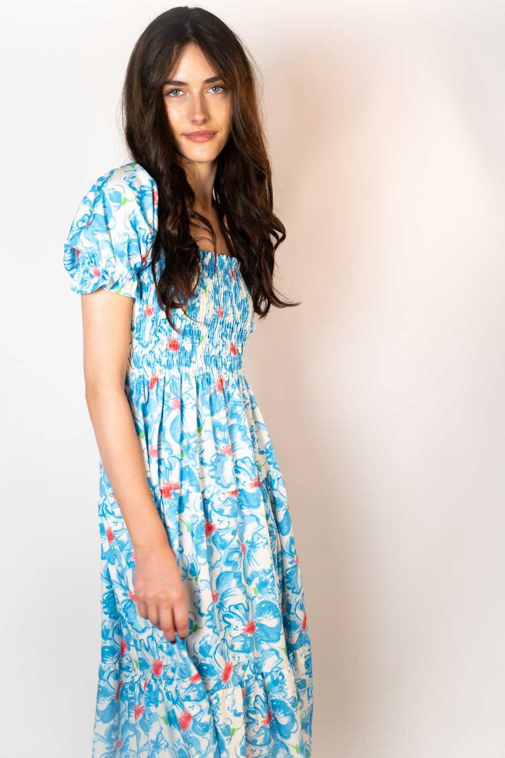 Mila Floral Midi Dress in Blue