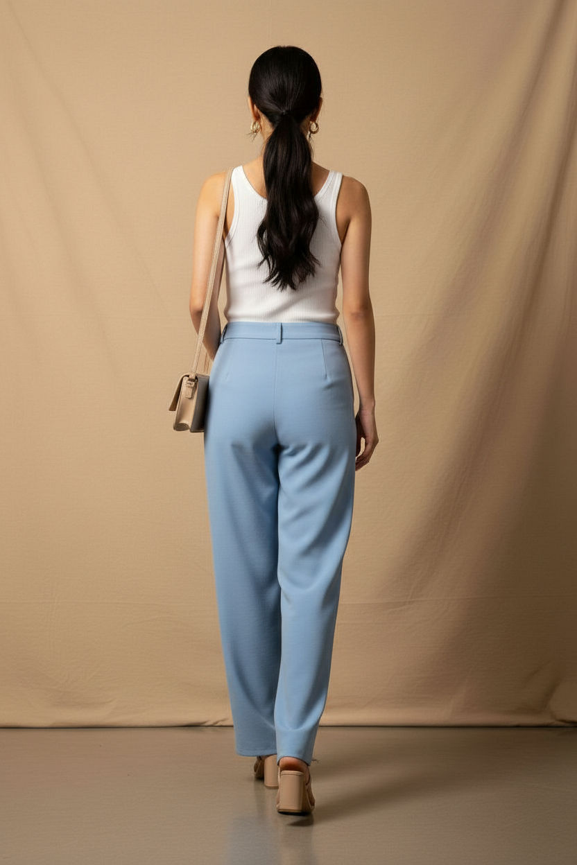 Maggie Stretch Wide Leg Belt Trouser in Sky Blue