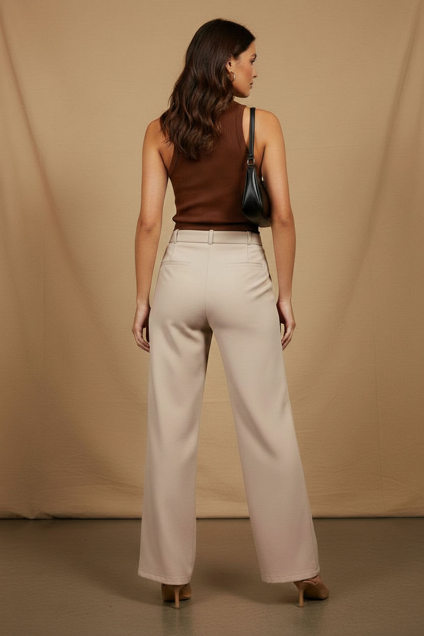 Maggie Wide-Leg Pants in Beige