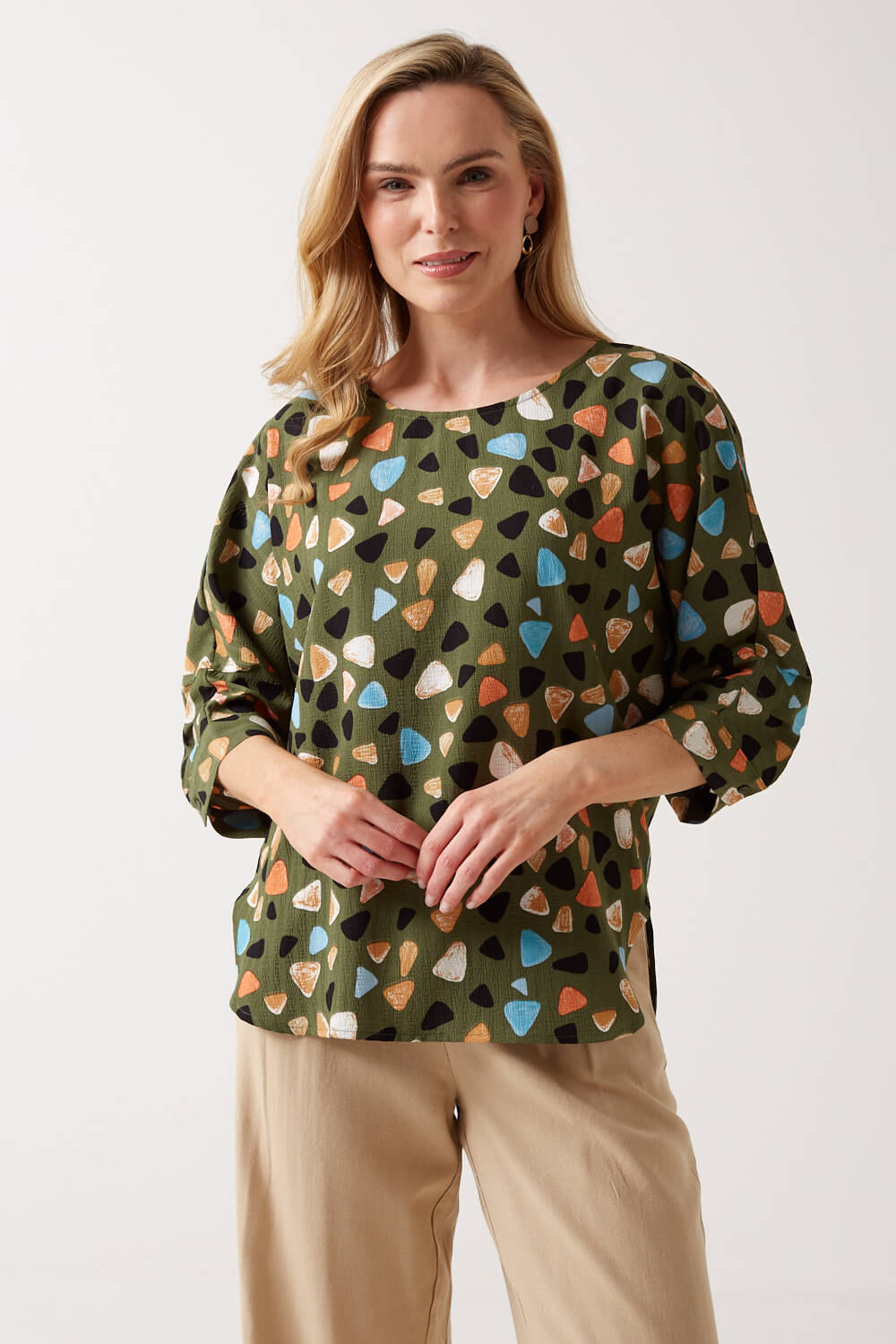 Elaine Printed Top in Khaki
