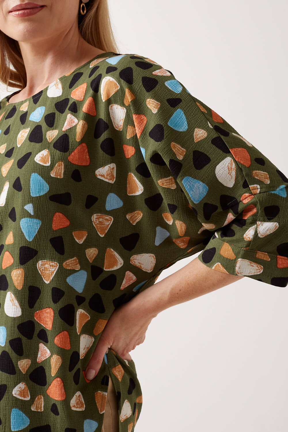 Elaine Printed Top in Khaki