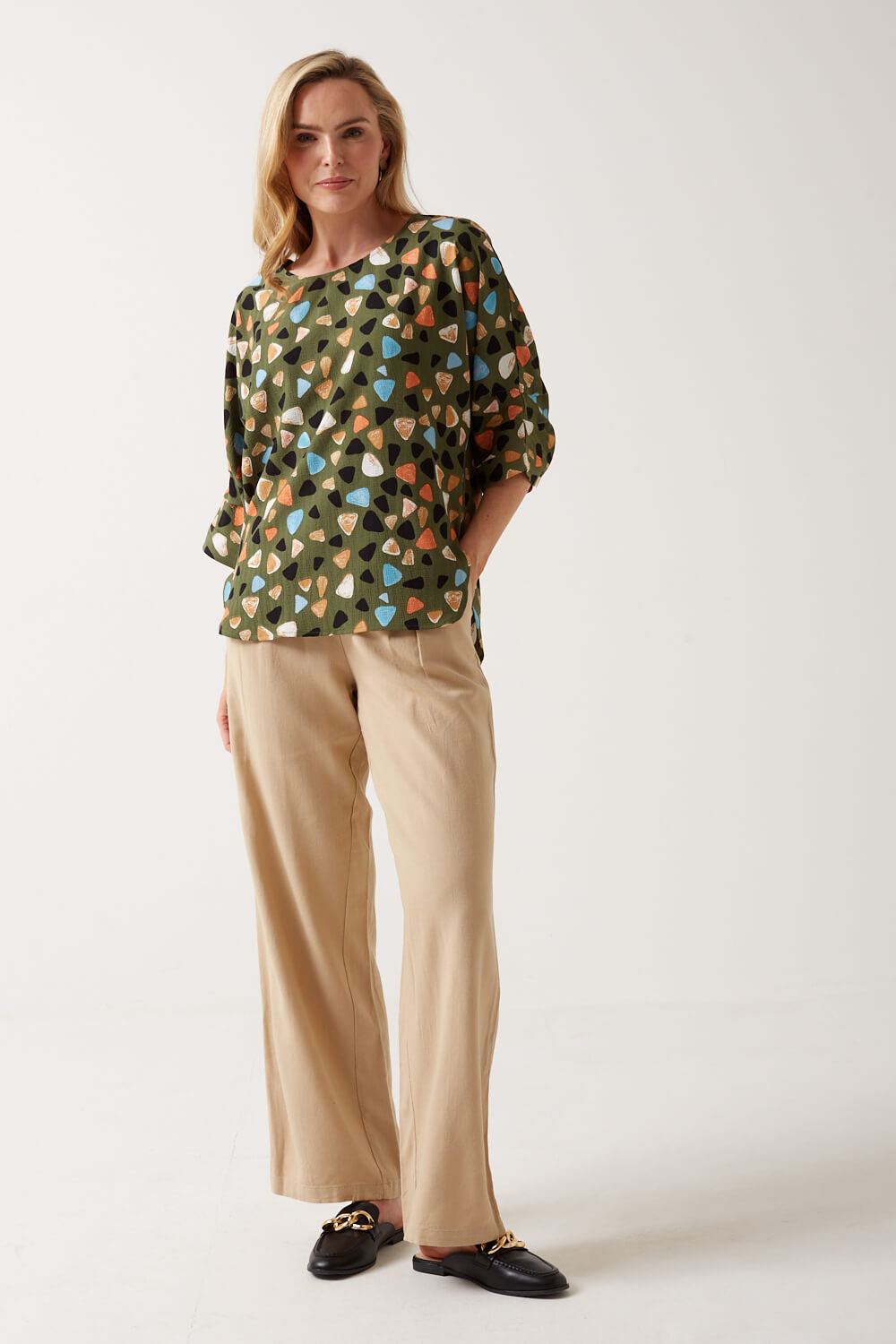 Elaine Printed Top in Khaki